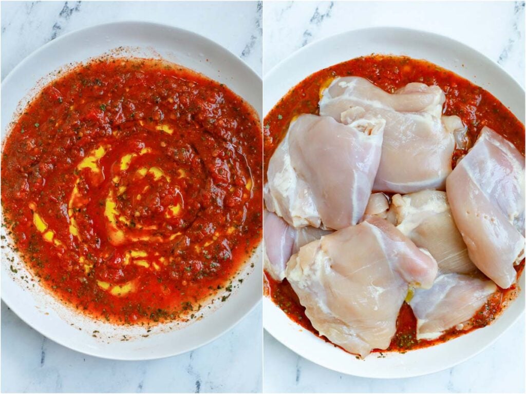 chicken marinating in a bowl