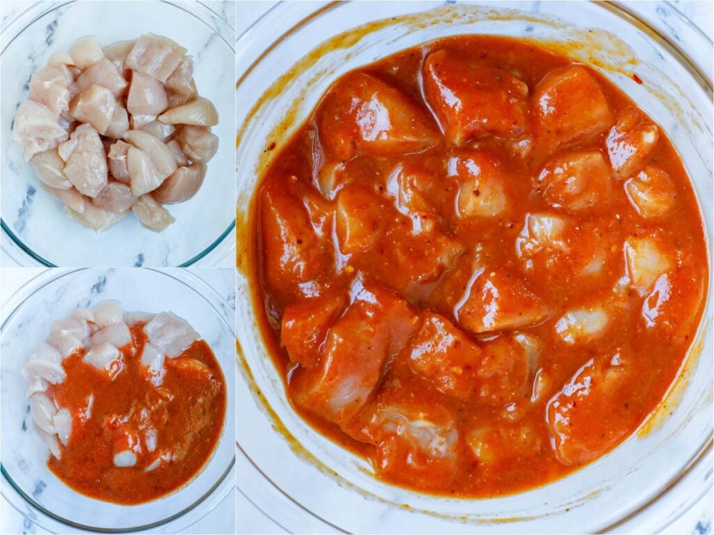 chicken marinating in a bowl