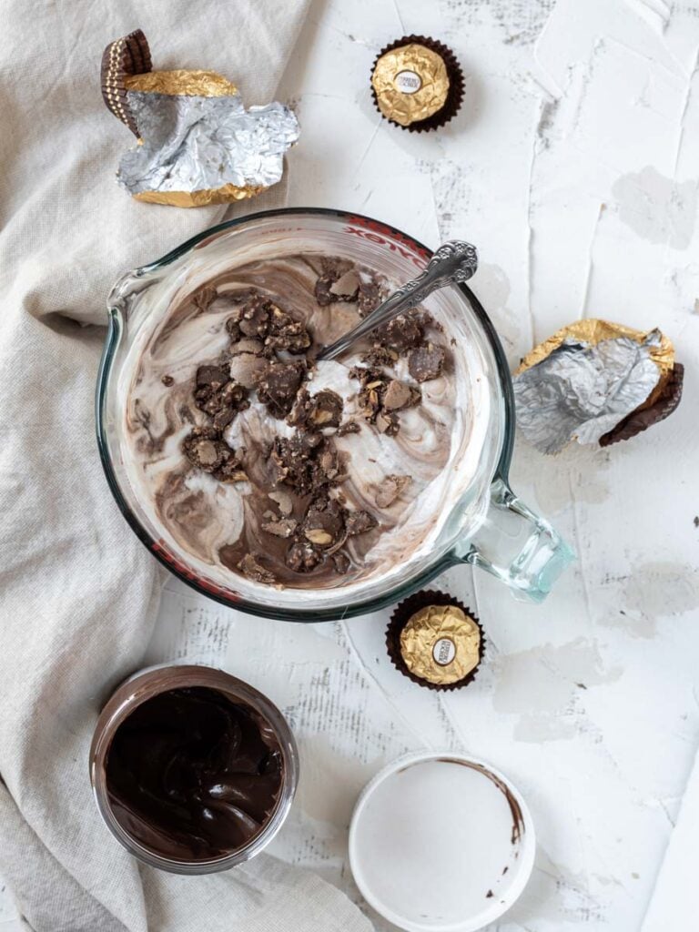 Whipped cream and chocolate in a bowl