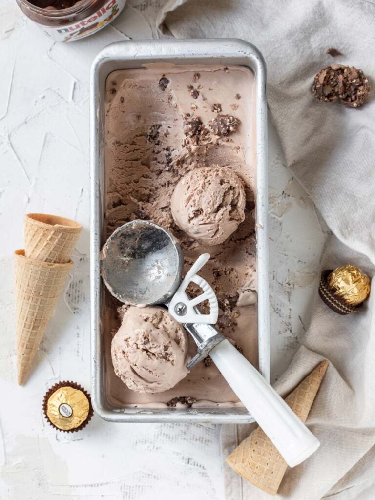 top down shot of Nutella Ice Cream in a pan