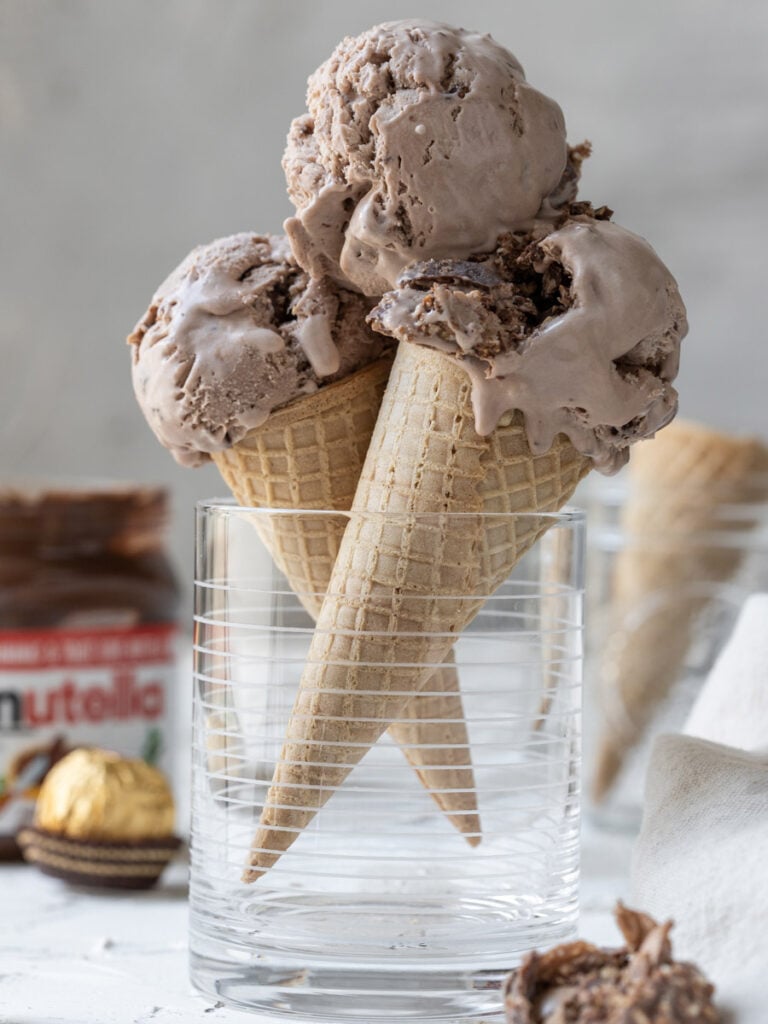 Nutella ice cream on a cone 