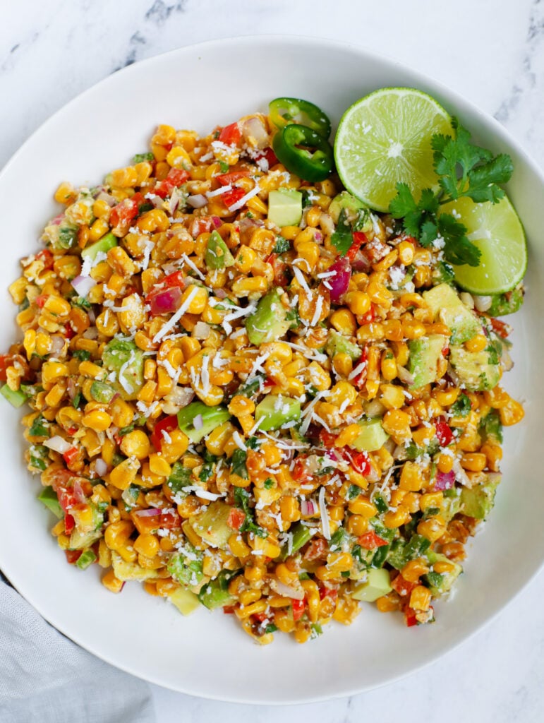 Top down view of Mexican street corn 