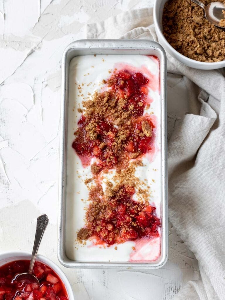 strawberries and ice cream in a pan