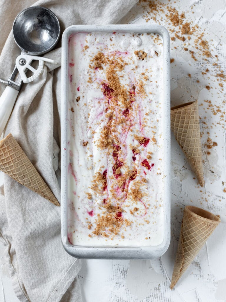 Strawberry Cheesecake Ice Cream in a pan