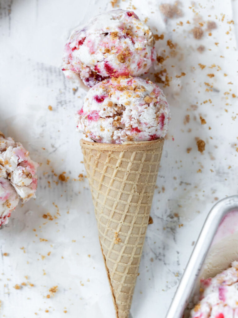 Strawberry Cheesecake Ice Cream in a cone