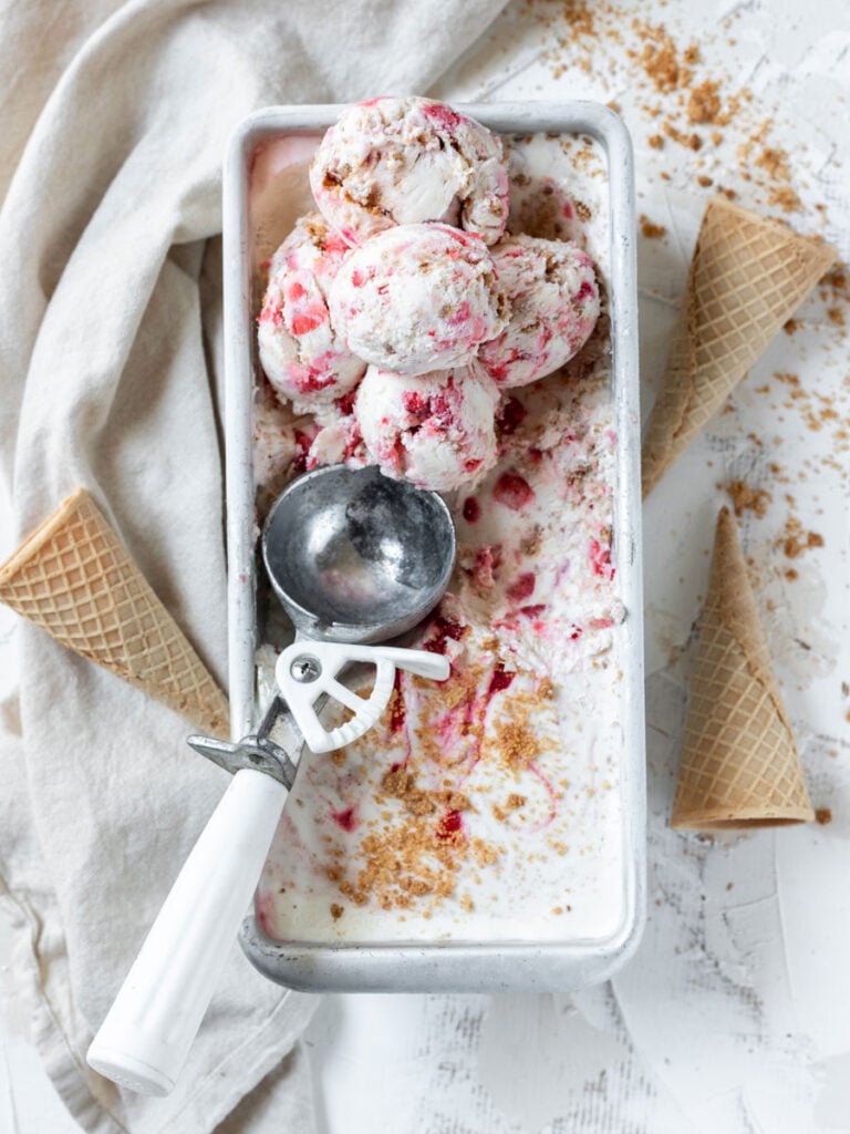 scoops of Strawberry Cheesecake Ice Cream