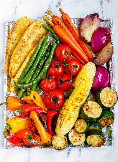 top view of assorted grilled vegetables