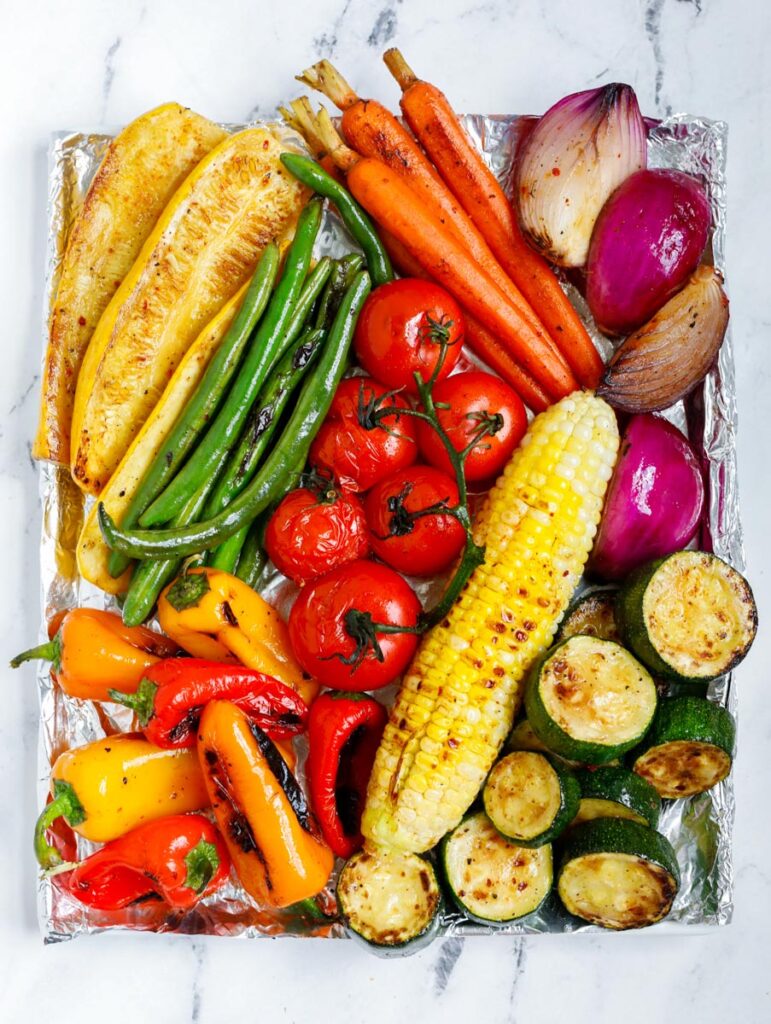 top down shot of vegetables after grilling