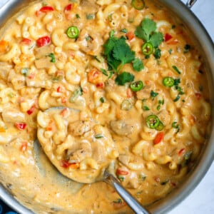 top down shot of the mac and cheese
