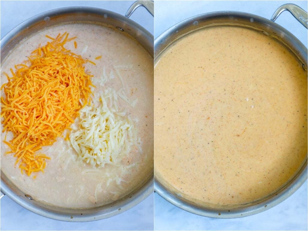 cooking cheese sauce in a pot