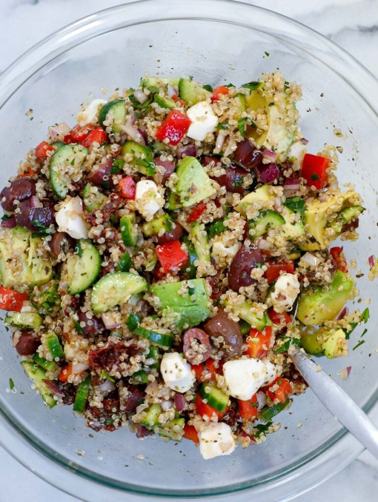 top down shot of Easy Mediterranean Quinoa Salad