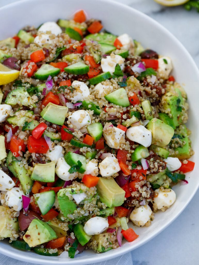 close up of Easy Mediterranean Quinoa Salad