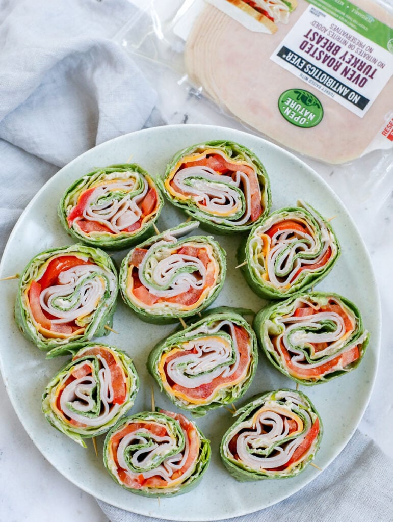 top view shot of turkey pinwheels