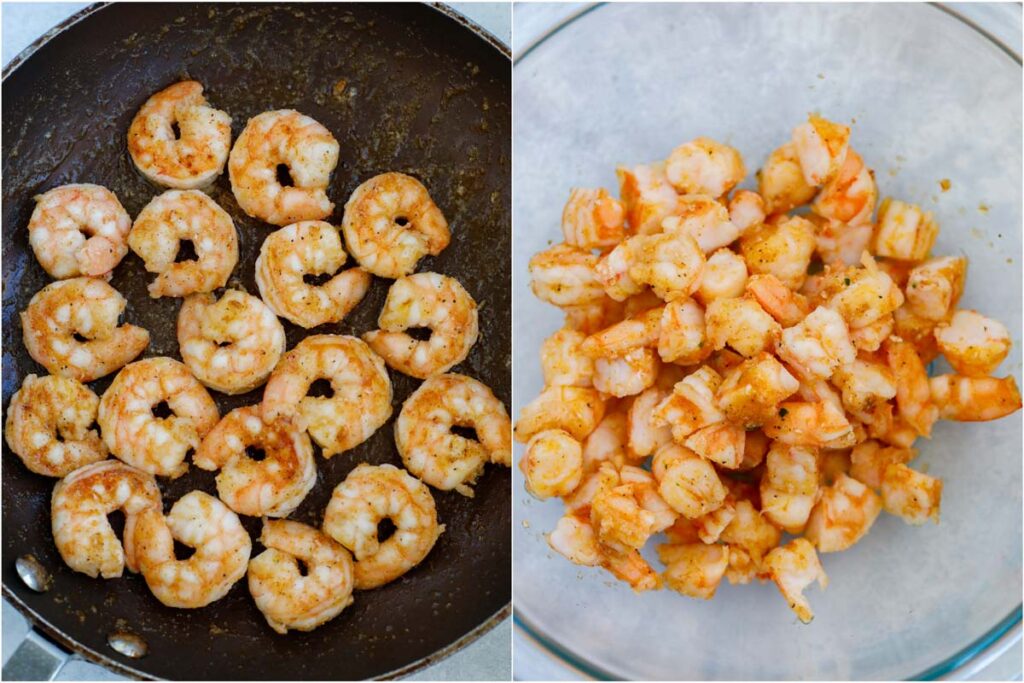 cooking shrimp in a skillet.