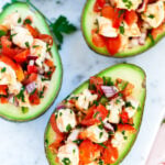 top down shot of Shrimp Stuffed Avocado in a dish.