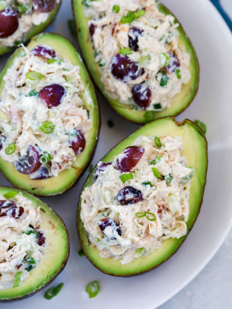 top down shot of Stuffed Avocado on a plate.