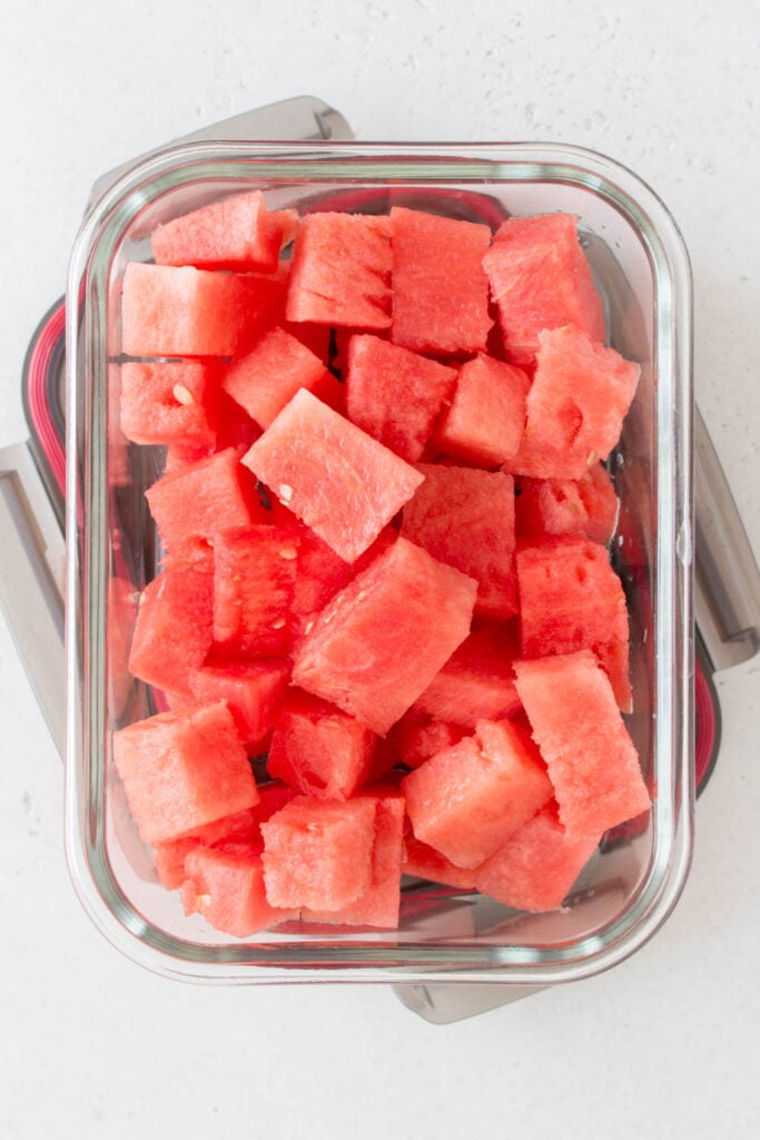 watermelon cubes stored in a container