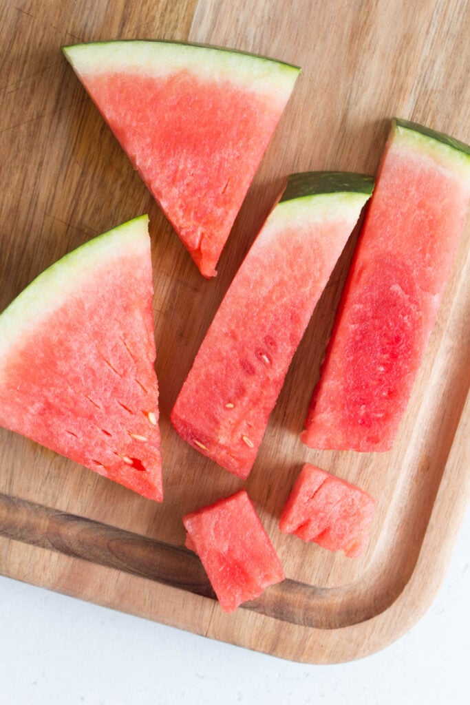 watermelon wedges, watermelon sticks, and watermelon cubes