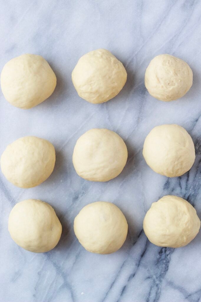 Process image showing the dough being divided into 9 balls