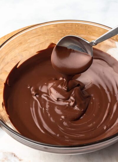 melted chocolate in a bowl with a spoon
