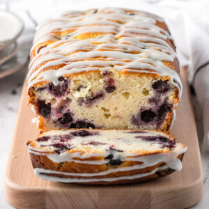 a slice of blueberry lemon bread cut out showing the center