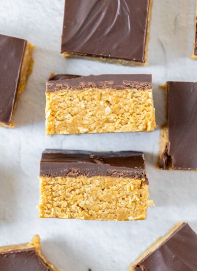 bars of the chocolate peanut butter bars laid out