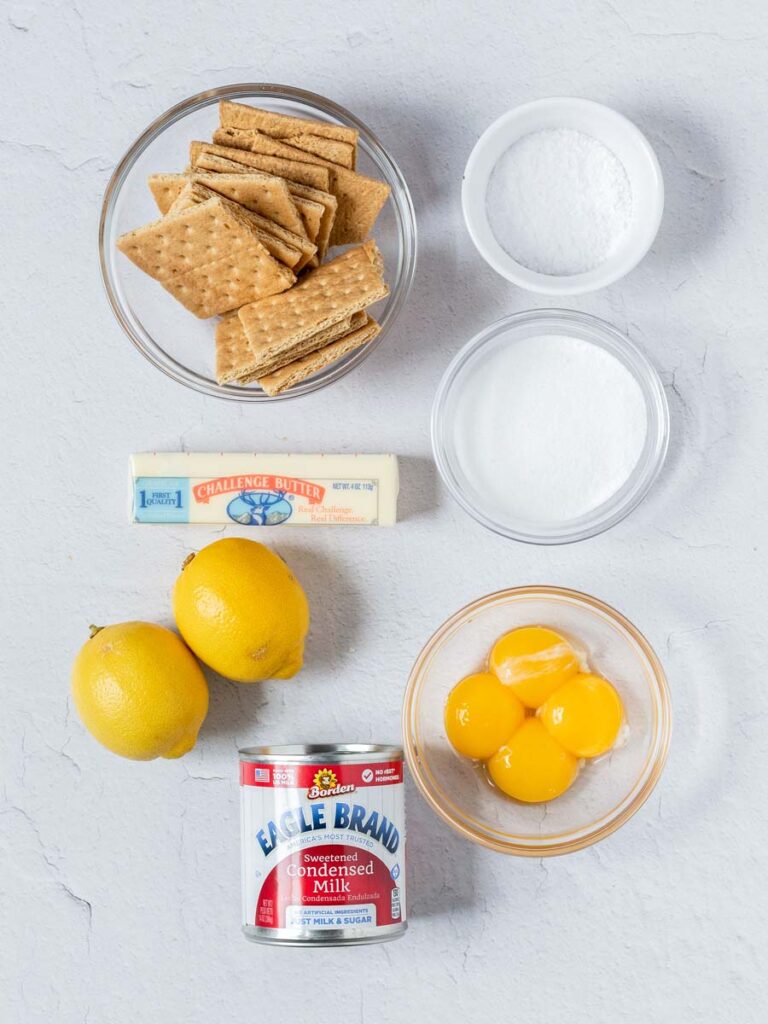 top down shot of creamy lemon pie ingredients