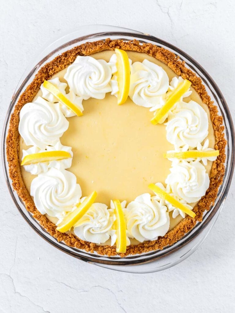 top down view of creamy lemon pie