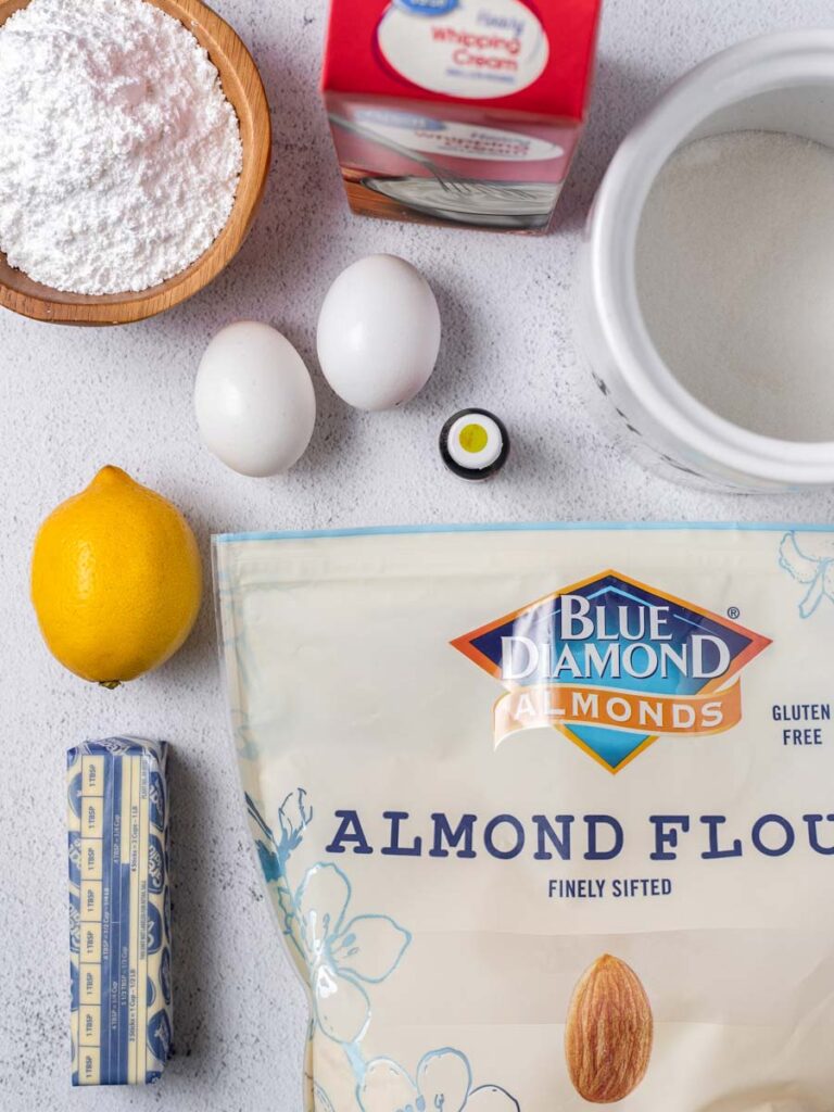 ingredients of lemon macarons laid out