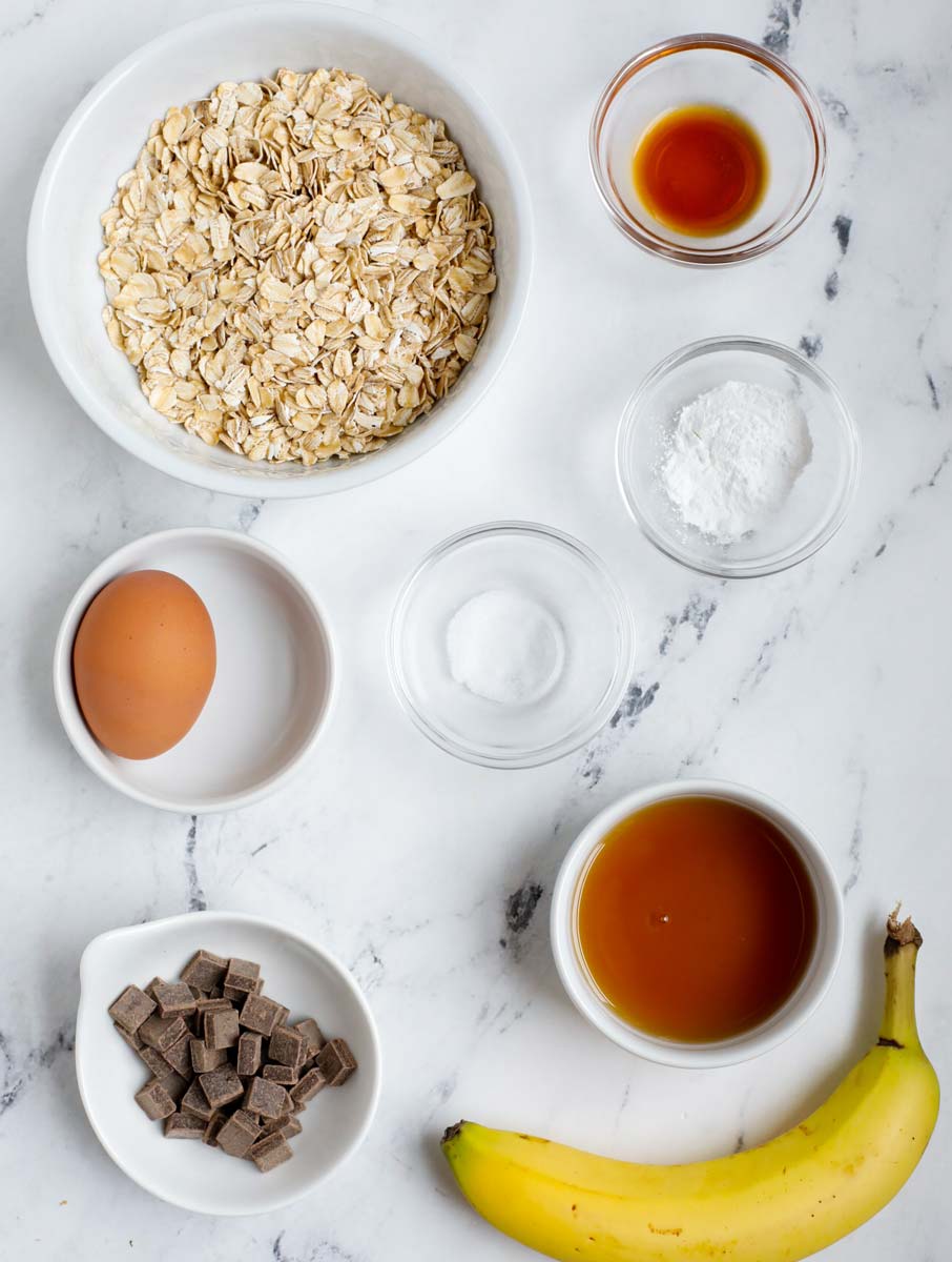 Overhead view of ingredients for baked oats