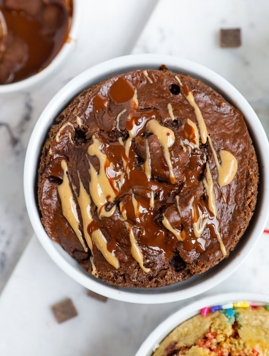 Baked chocolate pb oatmeal in a ramekin.