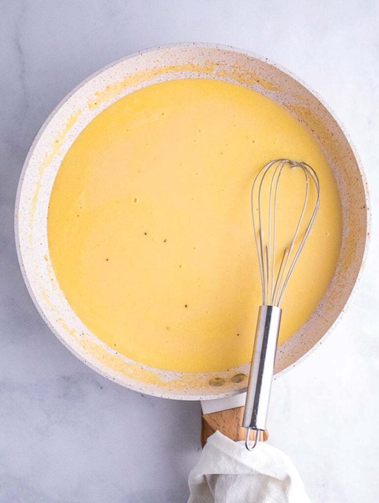 top down shot of roux in a skillet