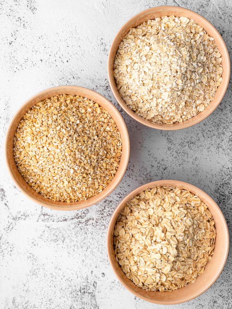 three types of oat meals in individual bowls