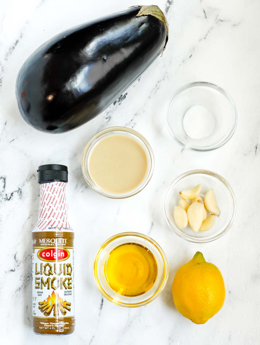 ingredients in baba ganoush laid out