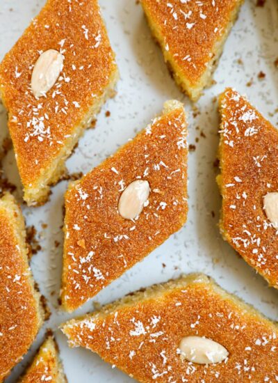 Overhead view of Coconut Basbousa.