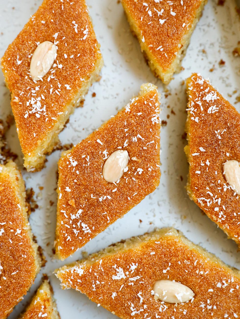 Overhead view of Coconut Basbousa.