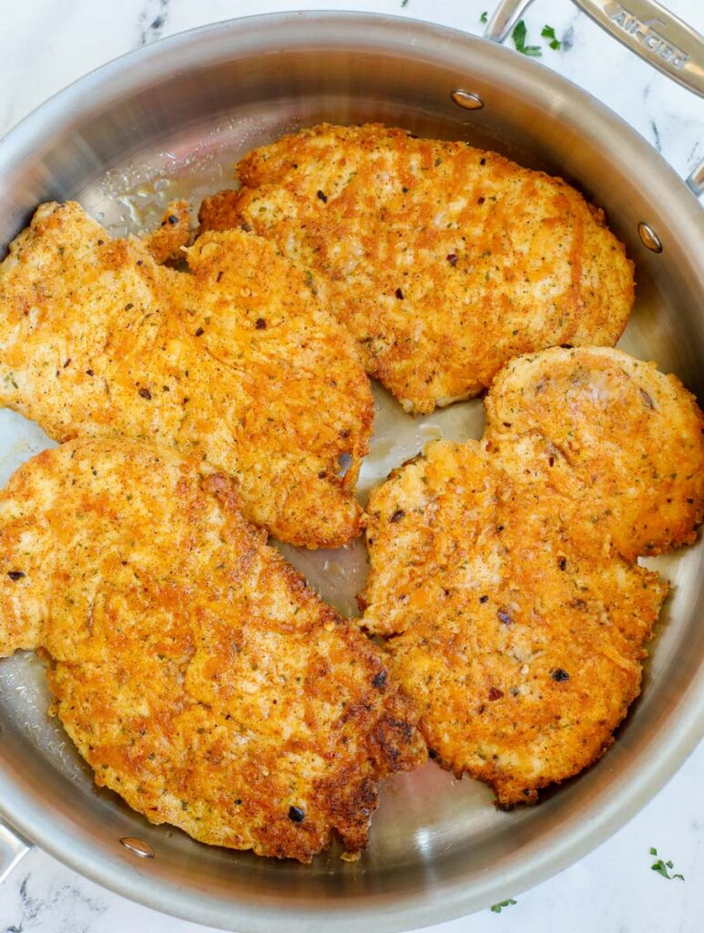 Pan seared crispy chicken breasts.