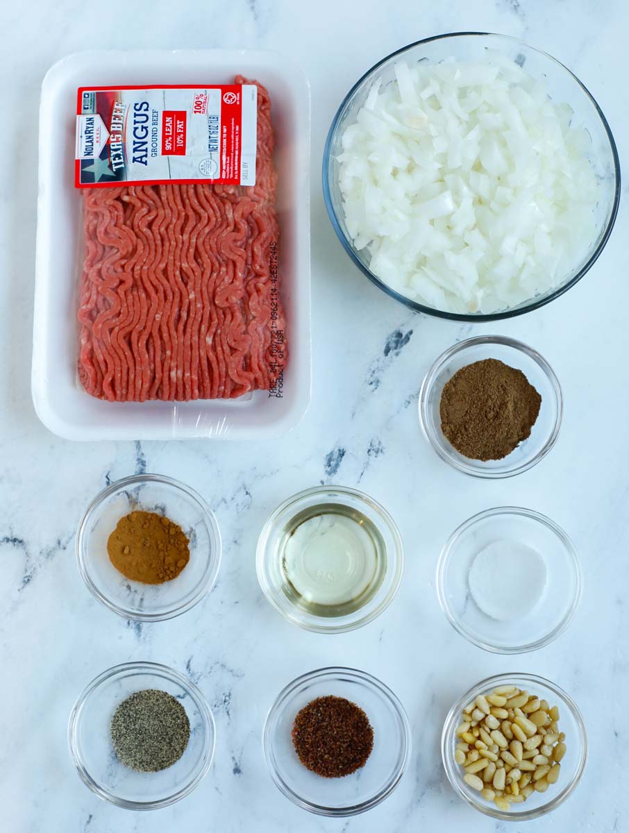 spiced beef ingredients laid out