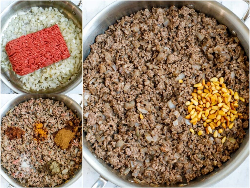 hashweh beef filling in a skillet
