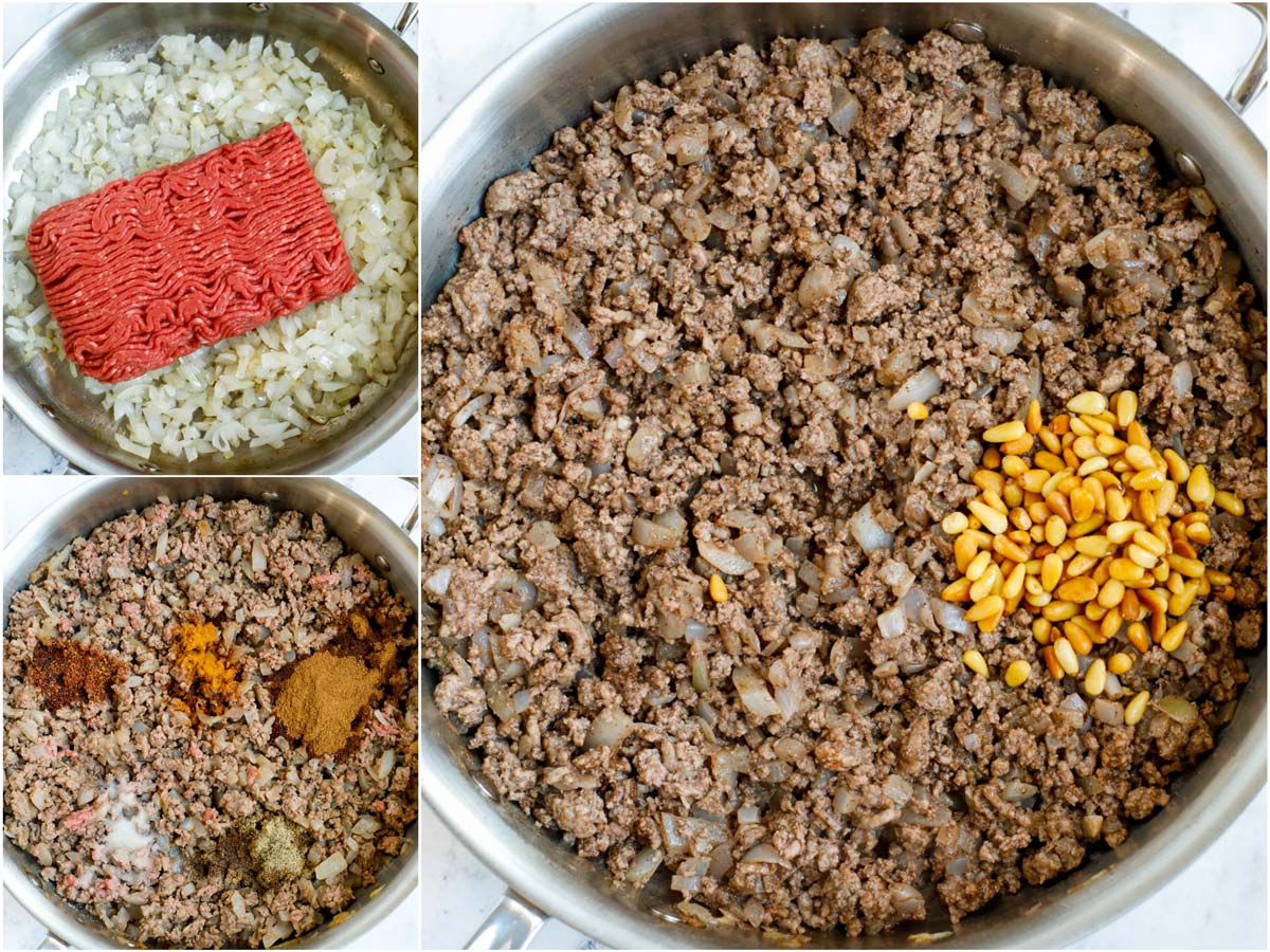 spiced beef filling in a skillet