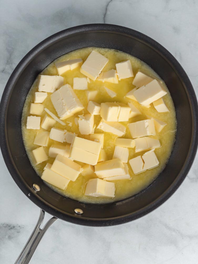 Butter melting in a pan.