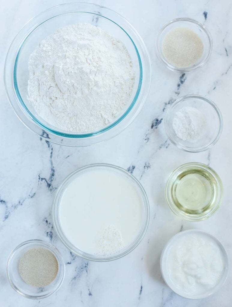 Ingredients to make meat pie dough.