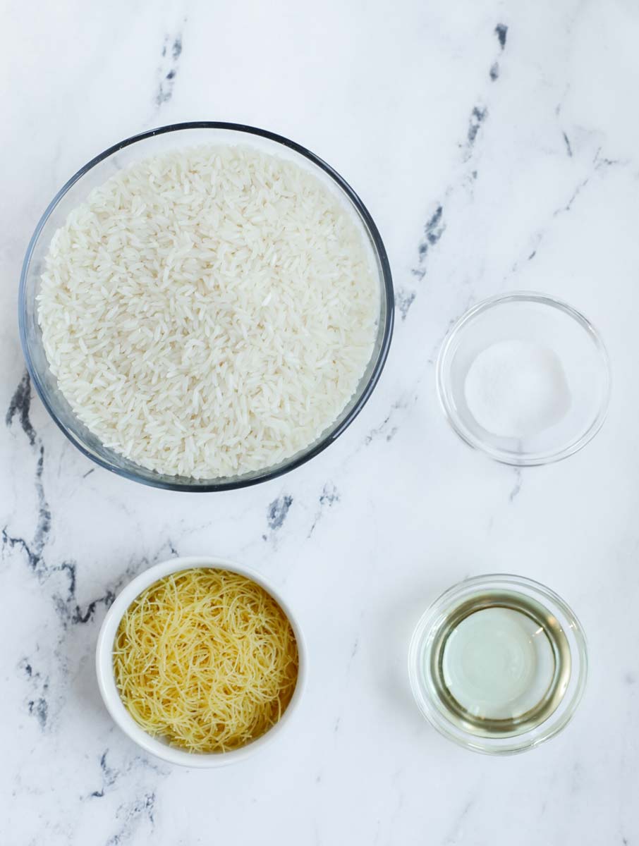 top down shot of the ingredients needed for vermicelli rice