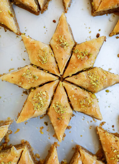 Cut out of walnut baklava shaped like a star.