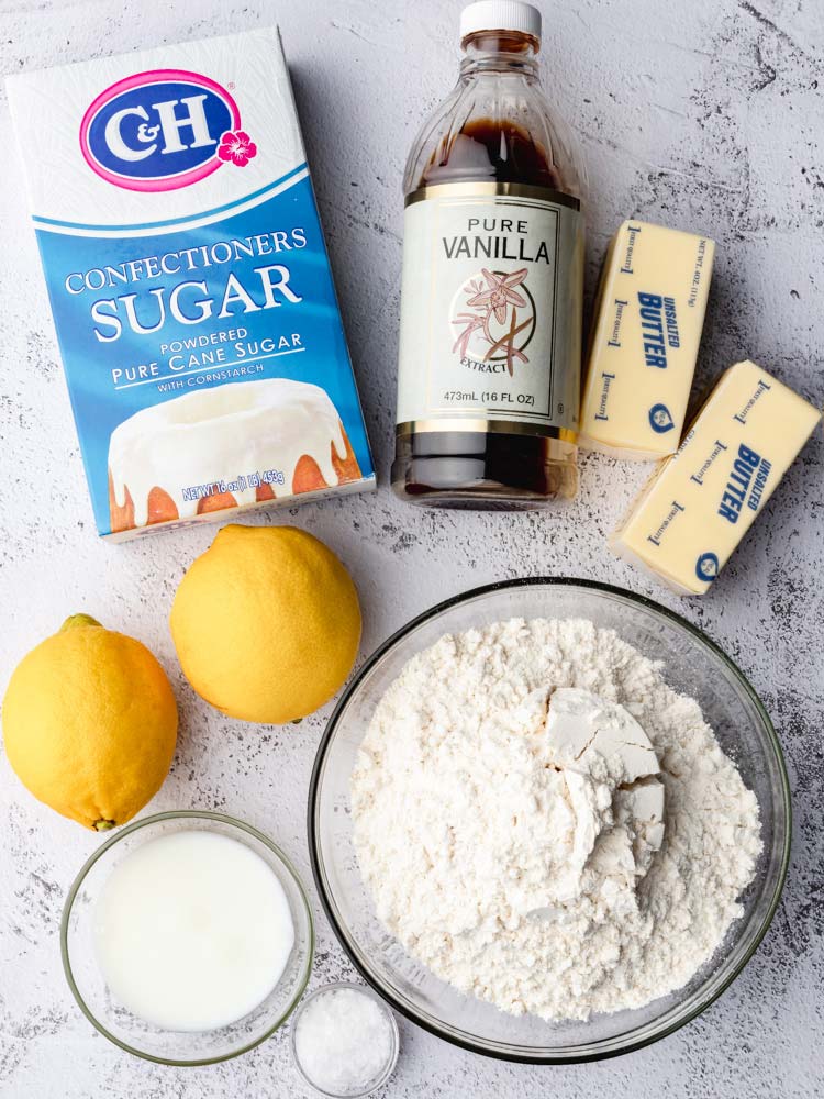 top down shot showing the lemon cookies ingredients laid out