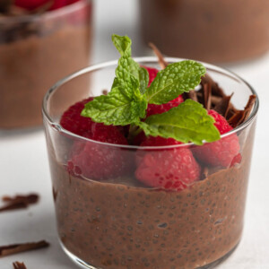 close up shot of the chocolate chia pudding