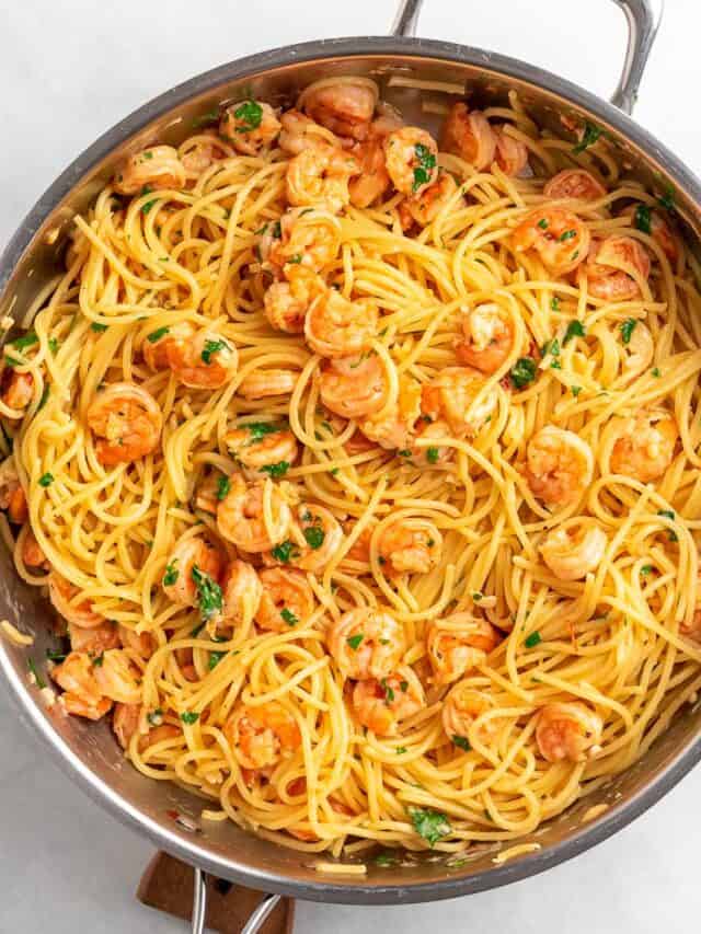 Garlic Parmesan Shrimp Spaghetti