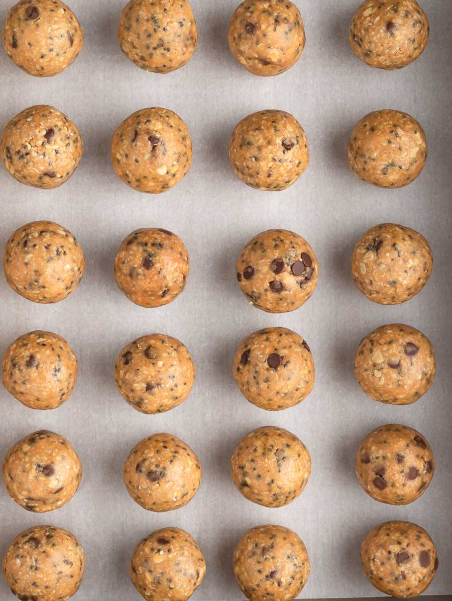 energy balls laid out on a sheet pan