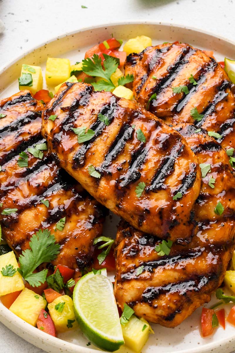 close up shot of the bbq chicken breast