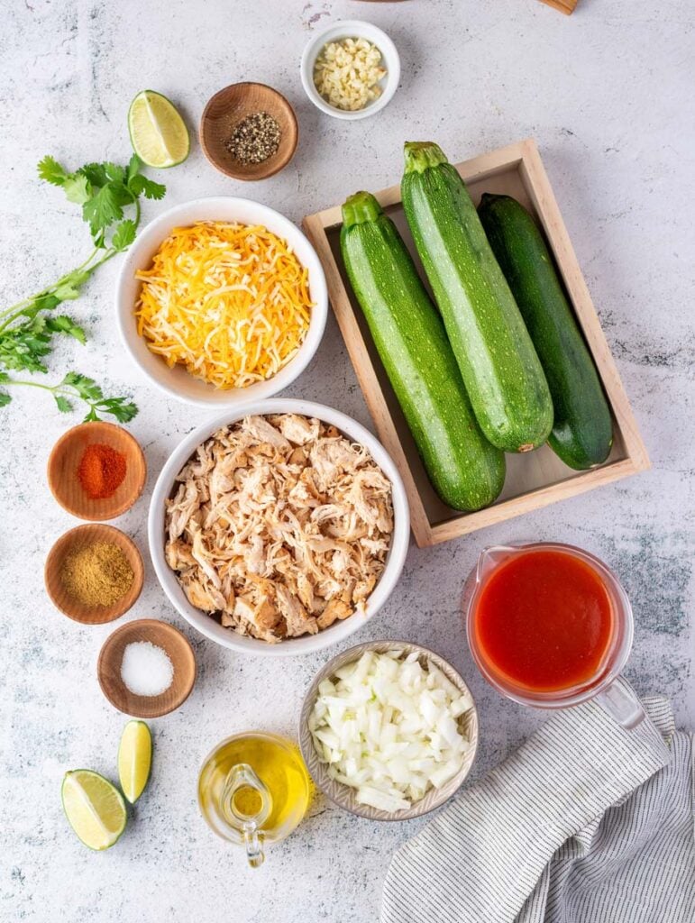ingredients on chicken enchiladas laid out